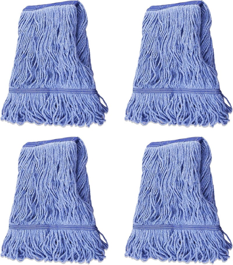 GRAREND Mop Head Replacement for Heavy Duty Commercial Mops for Floor Cleaning, Wet Industrial Blue Cotton Looped End String Head Refill (Pack of 4) - Image 1